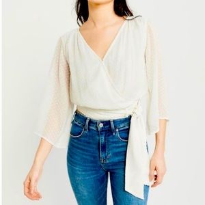 NWT Sheer Swiss Dot Bell Sleeve Top